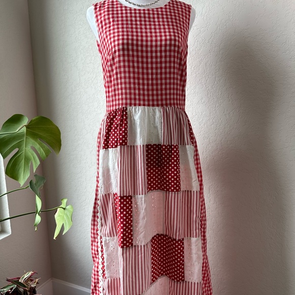 Vintage Red White Gingham Eyelet Sleeveless Maxi Dress Medium - Picture 2 of 12